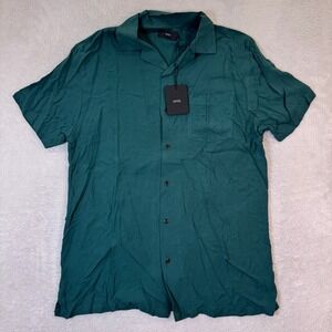 NEW Onia Mens Medium Vacation Shirt Green Solid Short Sleeve Button Down Viscose